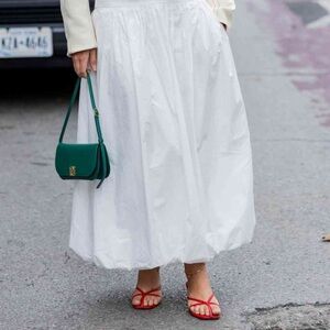 Elegant White bubble Midi Skirt
